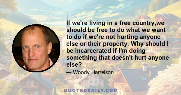 If we're living in a free country,we should be free to do what we want to do if we're not hurting anyone else or their property. Why should I be incarcerated if I'm doing something that doesn't hurt anyone else?