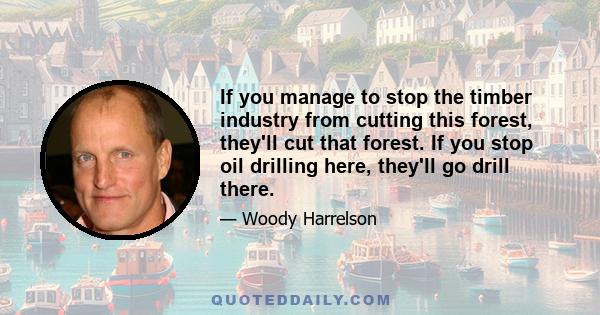 If you manage to stop the timber industry from cutting this forest, they'll cut that forest. If you stop oil drilling here, they'll go drill there.