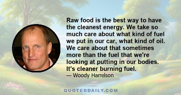 Raw food is the best way to have the cleanest energy. We take so much care about what kind of fuel we put in our car, what kind of oil. We care about that sometimes more than the fuel that we're looking at putting in