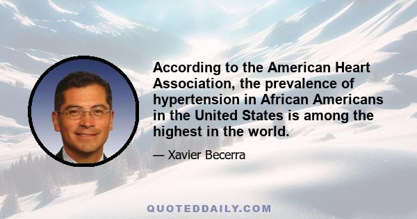 According to the American Heart Association, the prevalence of hypertension in African Americans in the United States is among the highest in the world.