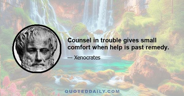 Counsel in trouble gives small comfort when help is past remedy.