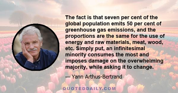 The fact is that seven per cent of the global population emits 50 per cent of greenhouse gas emissions, and the proportions are the same for the use of energy and raw materials, meat, wood, etc. Simply put, an