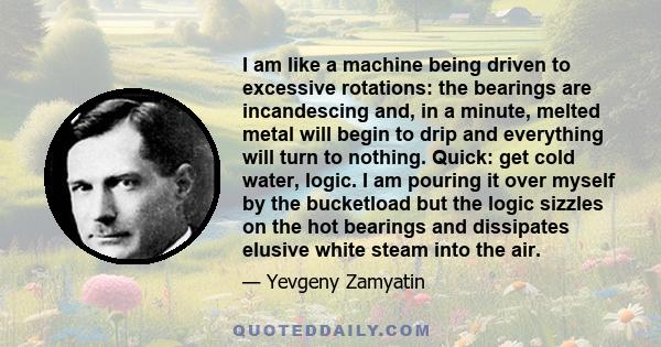 I am like a machine being driven to excessive rotations: the bearings are incandescing and, in a minute, melted metal will begin to drip and everything will turn to nothing. Quick: get cold water, logic. I am pouring it 