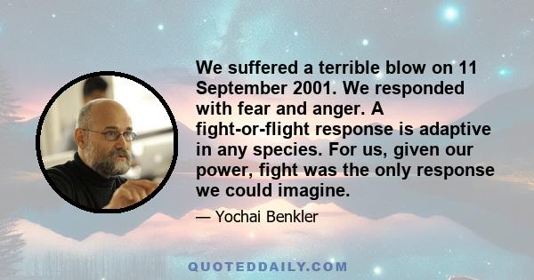 We suffered a terrible blow on 11 September 2001. We responded with fear and anger. A fight-or-flight response is adaptive in any species. For us, given our power, fight was the only response we could imagine.