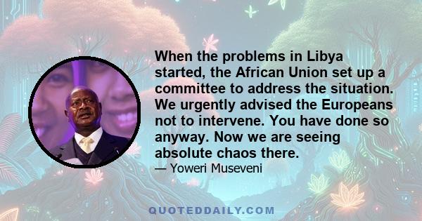 When the problems in Libya started, the African Union set up a committee to address the situation. We urgently advised the Europeans not to intervene. You have done so anyway. Now we are seeing absolute chaos there.