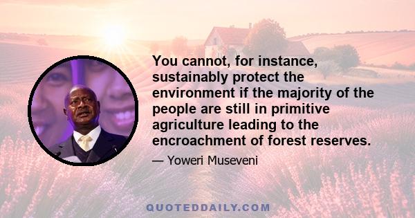 You cannot, for instance, sustainably protect the environment if the majority of the people are still in primitive agriculture leading to the encroachment of forest reserves.