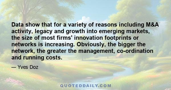 Data show that for a variety of reasons including M&A activity, legacy and growth into emerging markets, the size of most firms' innovation footprints or networks is increasing. Obviously, the bigger the network, the