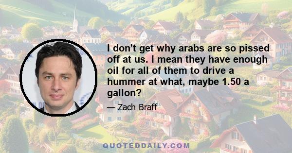 I don't get why arabs are so pissed off at us. I mean they have enough oil for all of them to drive a hummer at what, maybe 1.50 a gallon?