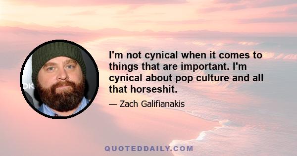 I'm not cynical when it comes to things that are important. I'm cynical about pop culture and all that horseshit.