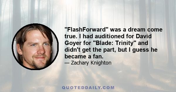 FlashForward was a dream come true. I had auditioned for David Goyer for Blade: Trinity and didn't get the part, but I guess he became a fan.