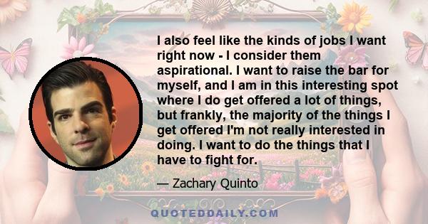 I also feel like the kinds of jobs I want right now - I consider them aspirational. I want to raise the bar for myself, and I am in this interesting spot where I do get offered a lot of things, but frankly, the majority 