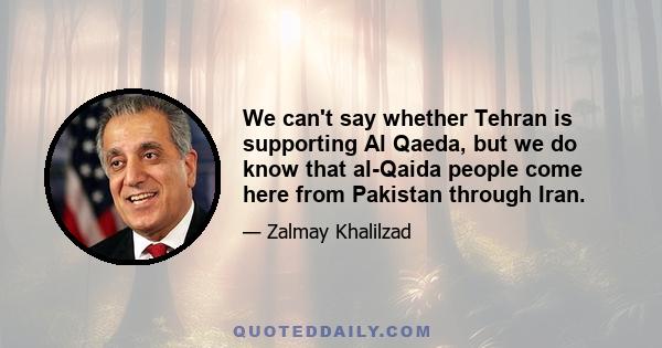 We can't say whether Tehran is supporting Al Qaeda, but we do know that al-Qaida people come here from Pakistan through Iran.