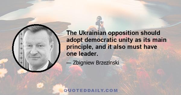 The Ukrainian opposition should adopt democratic unity as its main principle, and it also must have one leader.