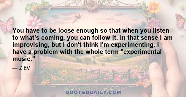 You have to be loose enough so that when you listen to what's coming, you can follow it. In that sense I am improvising, but I don't think I'm experimenting. I have a problem with the whole term experimental music.