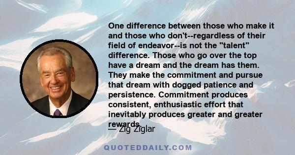 One difference between those who make it and those who don't--regardless of their field of endeavor--is not the talent difference. Those who go over the top have a dream and the dream has them. They make the commitment