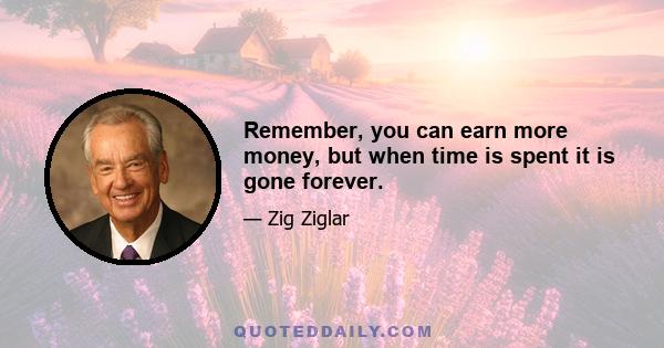 Remember, you can earn more money, but when time is spent it is gone forever.