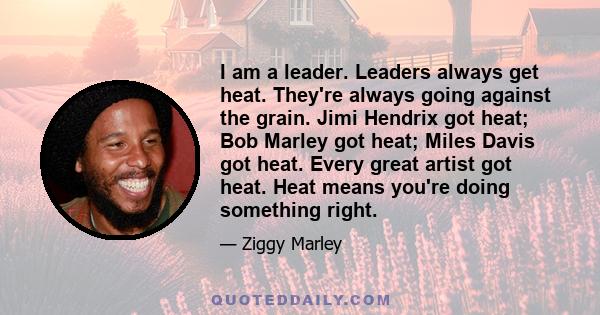 I am a leader. Leaders always get heat. They're always going against the grain. Jimi Hendrix got heat; Bob Marley got heat; Miles Davis got heat. Every great artist got heat. Heat means you're doing something right.