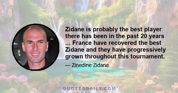 Zidane is probably the best player there has been in the past 20 years ... France have recovered the best Zidane and they have progressively grown throughout this tournament.