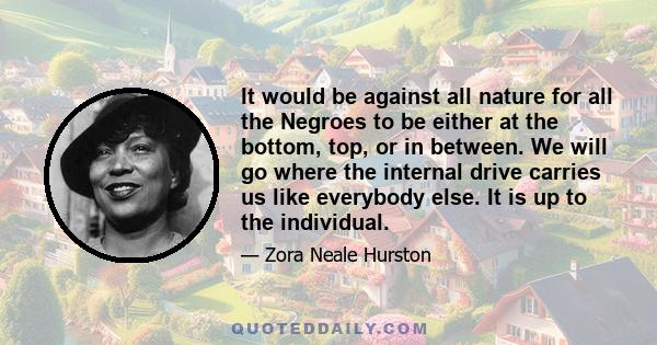 It would be against all nature for all the Negroes to be either at the bottom, top, or in between. We will go where the internal drive carries us like everybody else. It is up to the individual.