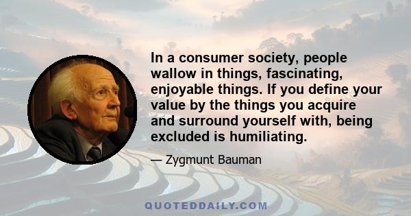 In a consumer society, people wallow in things, fascinating, enjoyable things. If you define your value by the things you acquire and surround yourself with, being excluded is humiliating.